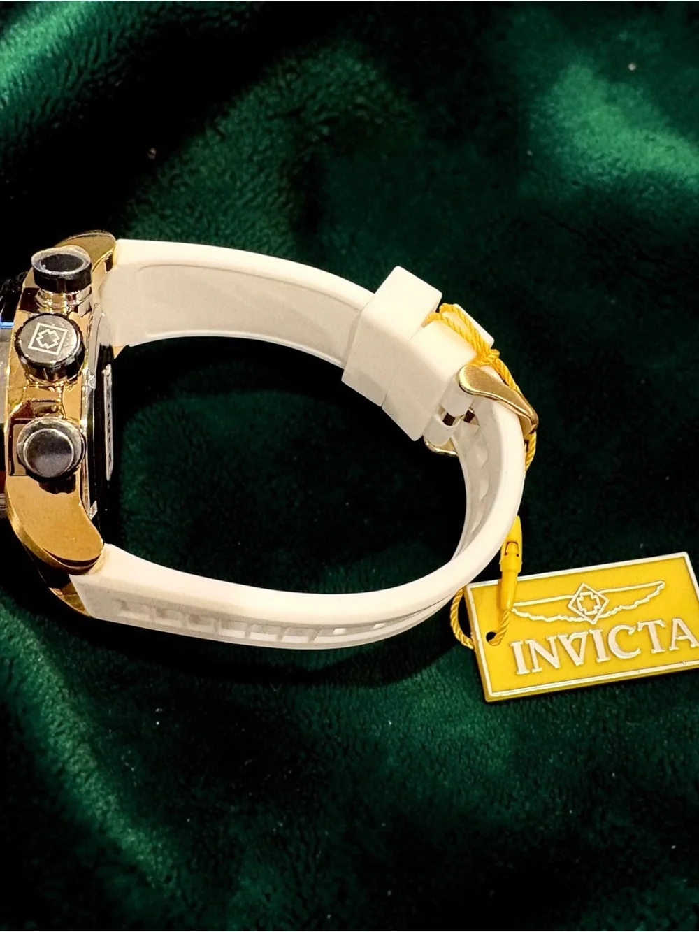 Invicta Sea Hunter Gold Dial White Strap 50 mm Quartz Chrono Men’s Watch